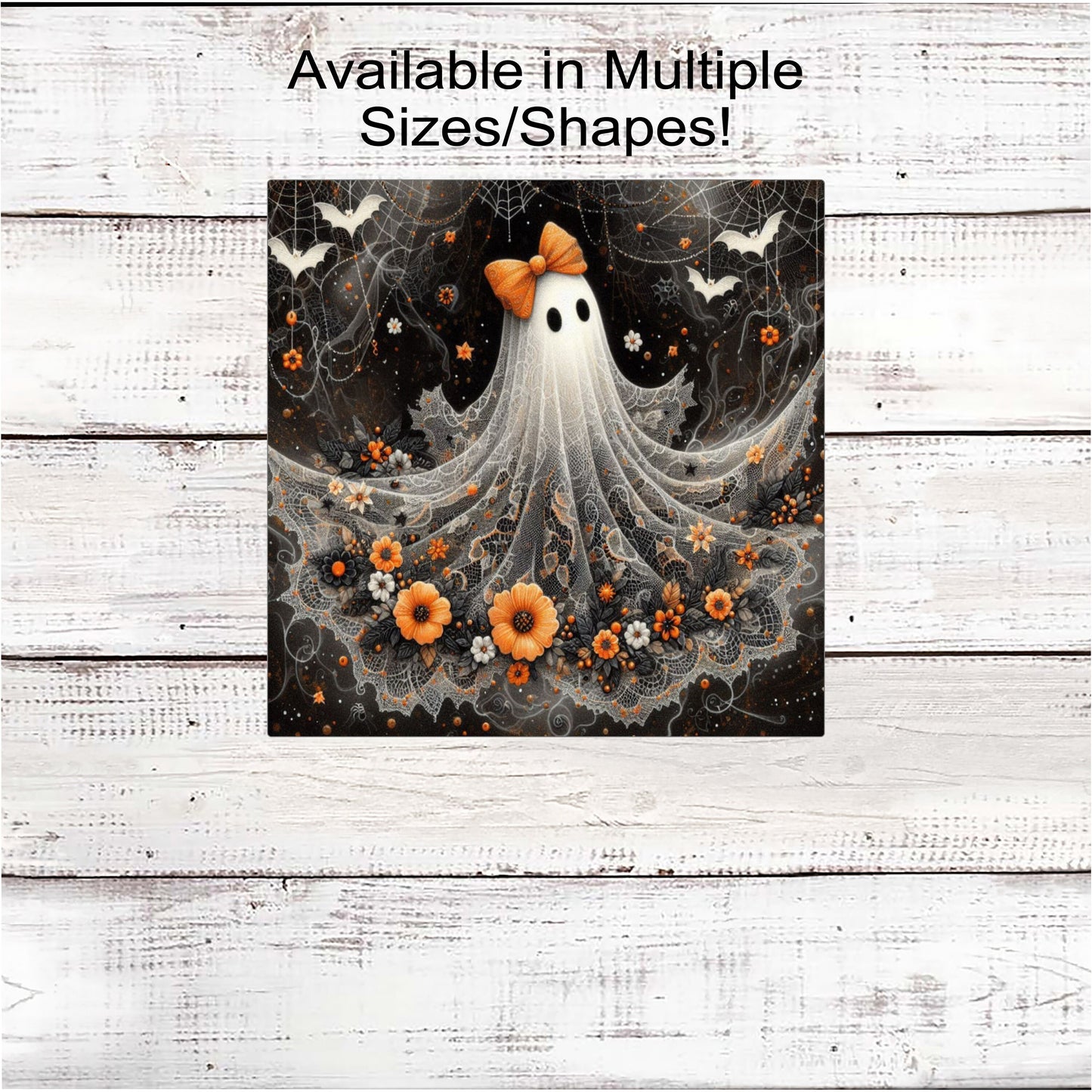 Halloween Ghost Wreath Sign - Fall Flowers - Halloween Florals