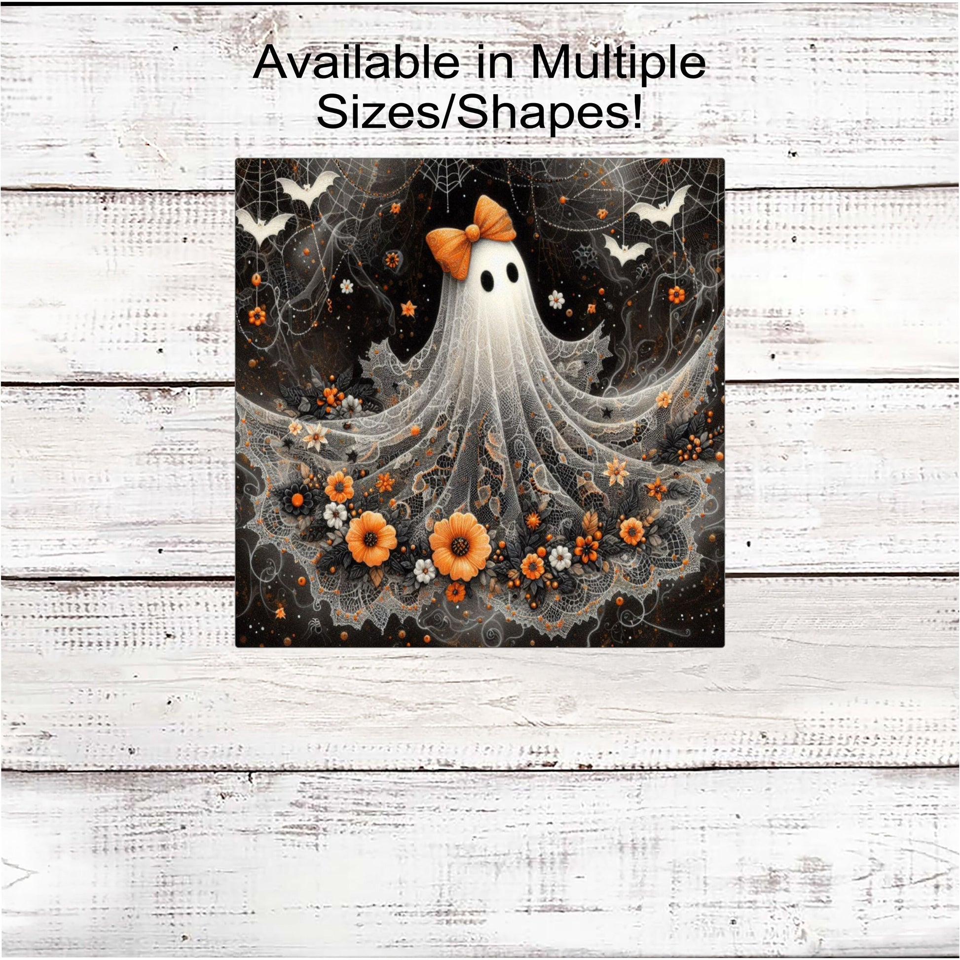 Halloween Ghost Wreath Sign - Fall Flowers - Halloween Florals