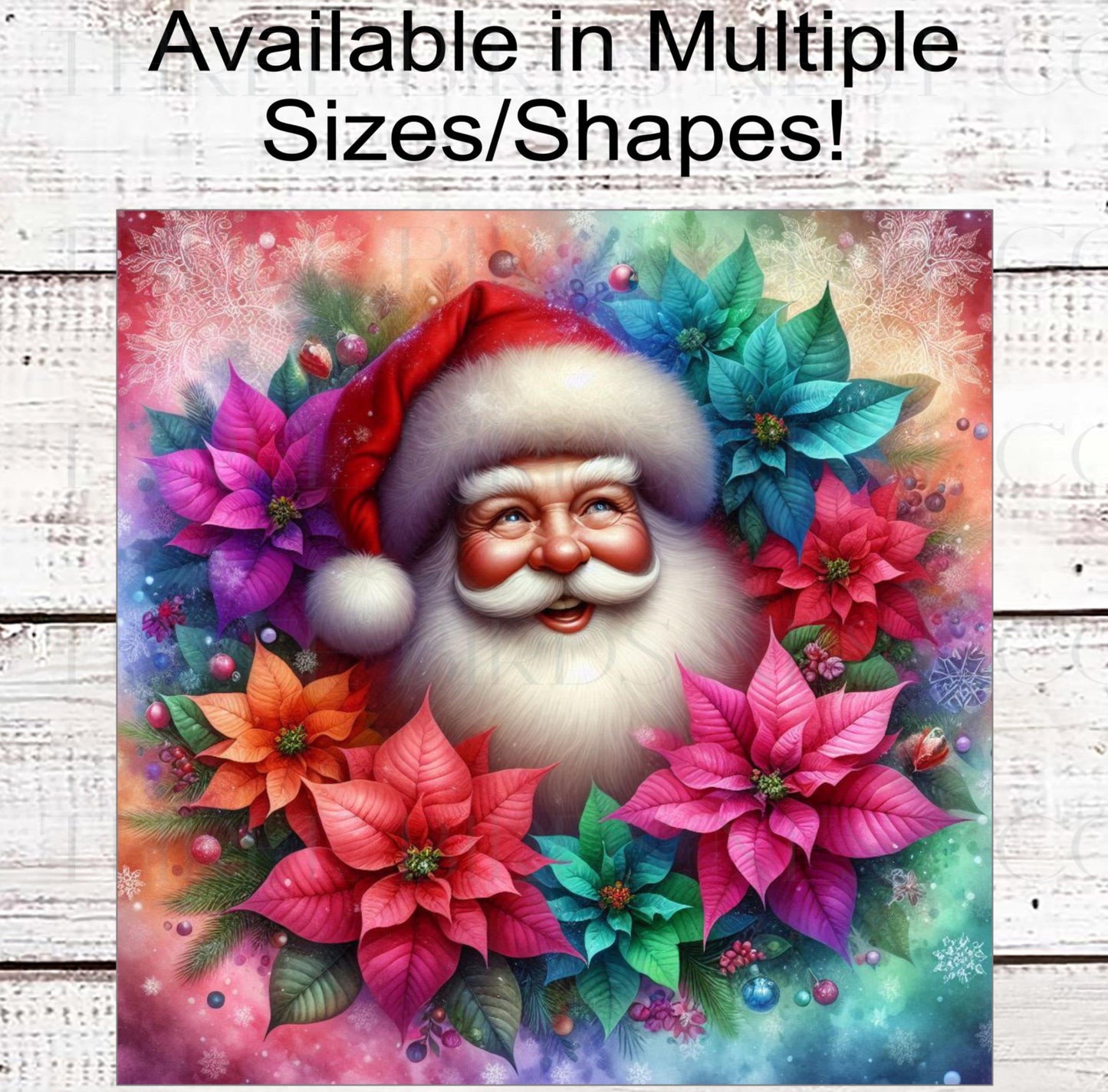 Christmas Wreath Sign - Pastel Christmas - Santa Claus - Poinsettias Decor