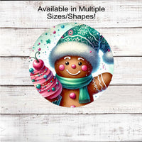 An adorable Gingerbread Man in a Christmas hat holding a cupcake