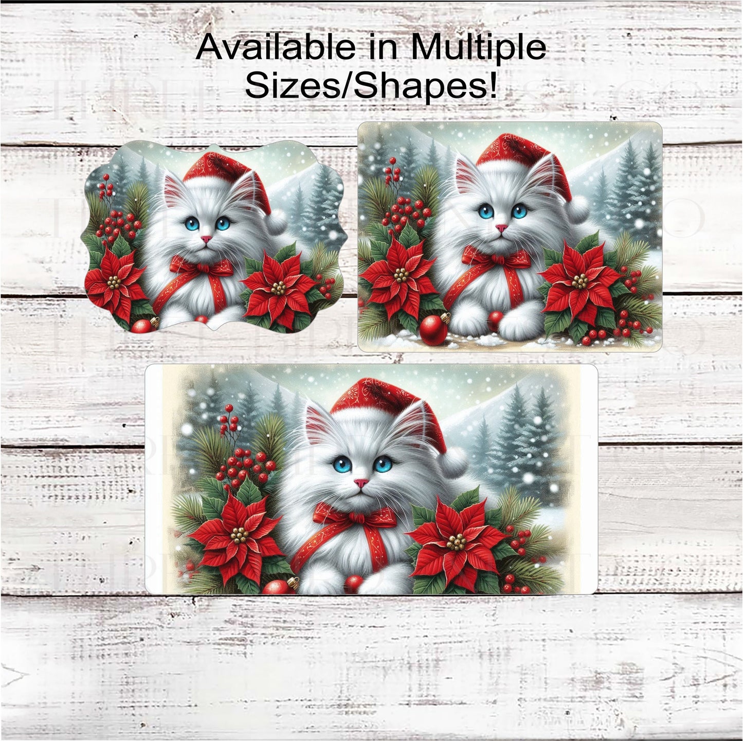 Himalayan Winter Cat Wreath Sign, Christmas Cat, Holly Sign, Poinsettias Decor