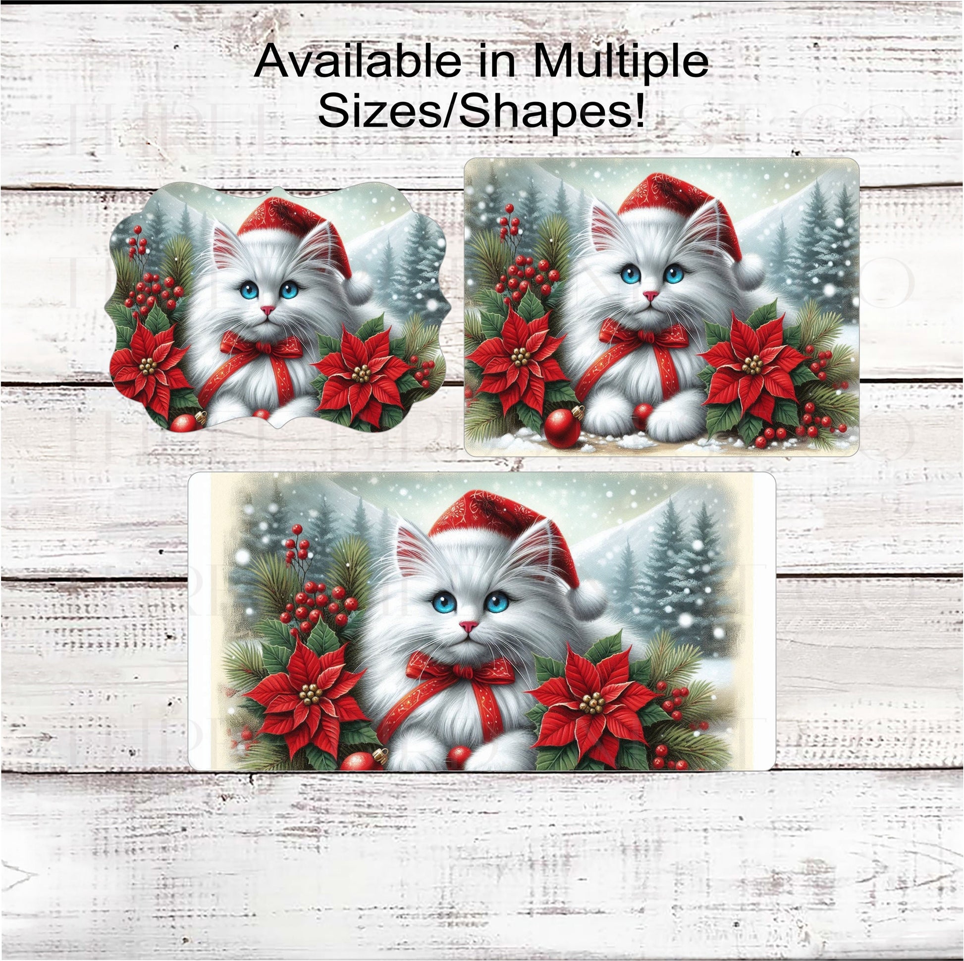 Himalayan Winter Cat Wreath Sign, Christmas Cat, Holly Sign, Poinsettias Decor