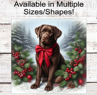 
              Chocolate Labrador Retriever Christmas Wreath Signs - Winter Welcome Sign - Dog Wreath Signs
            