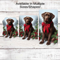 Chocolate Labrador Retriever Christmas Wreath Signs - Winter Welcome Sign - Dog Wreath Signs