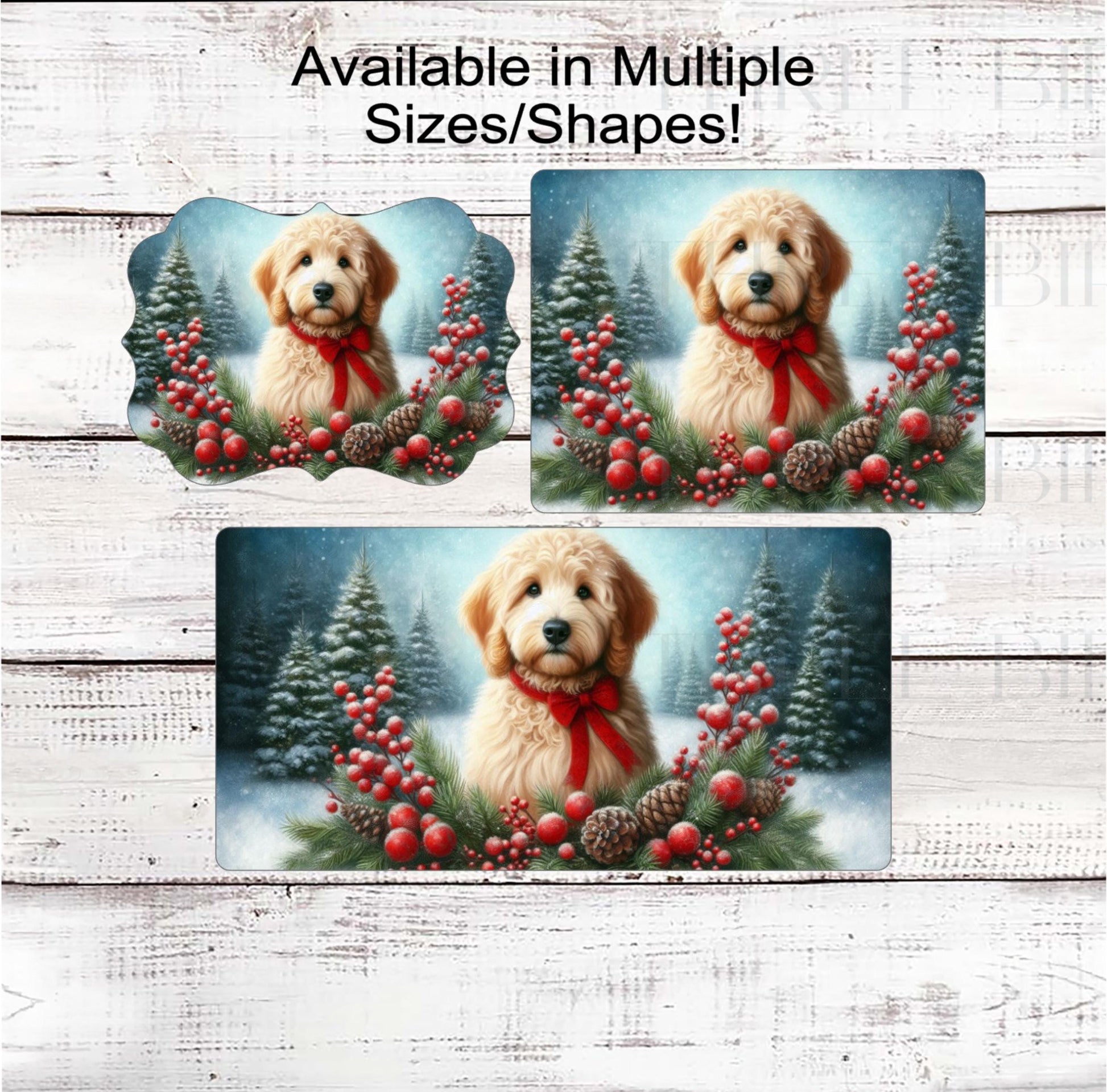 Golden Doodle Dog Christmas Wreath Signs - Winter Welcome Sign - Dog Wreath Signs