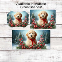 Golden Doodle Dog Christmas Wreath Signs - Winter Welcome Sign - Dog Wreath Signs