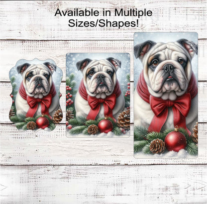 English Bulldog Christmas Wreath Signs - Winter Welcome Sign - Dog Wreath Signs