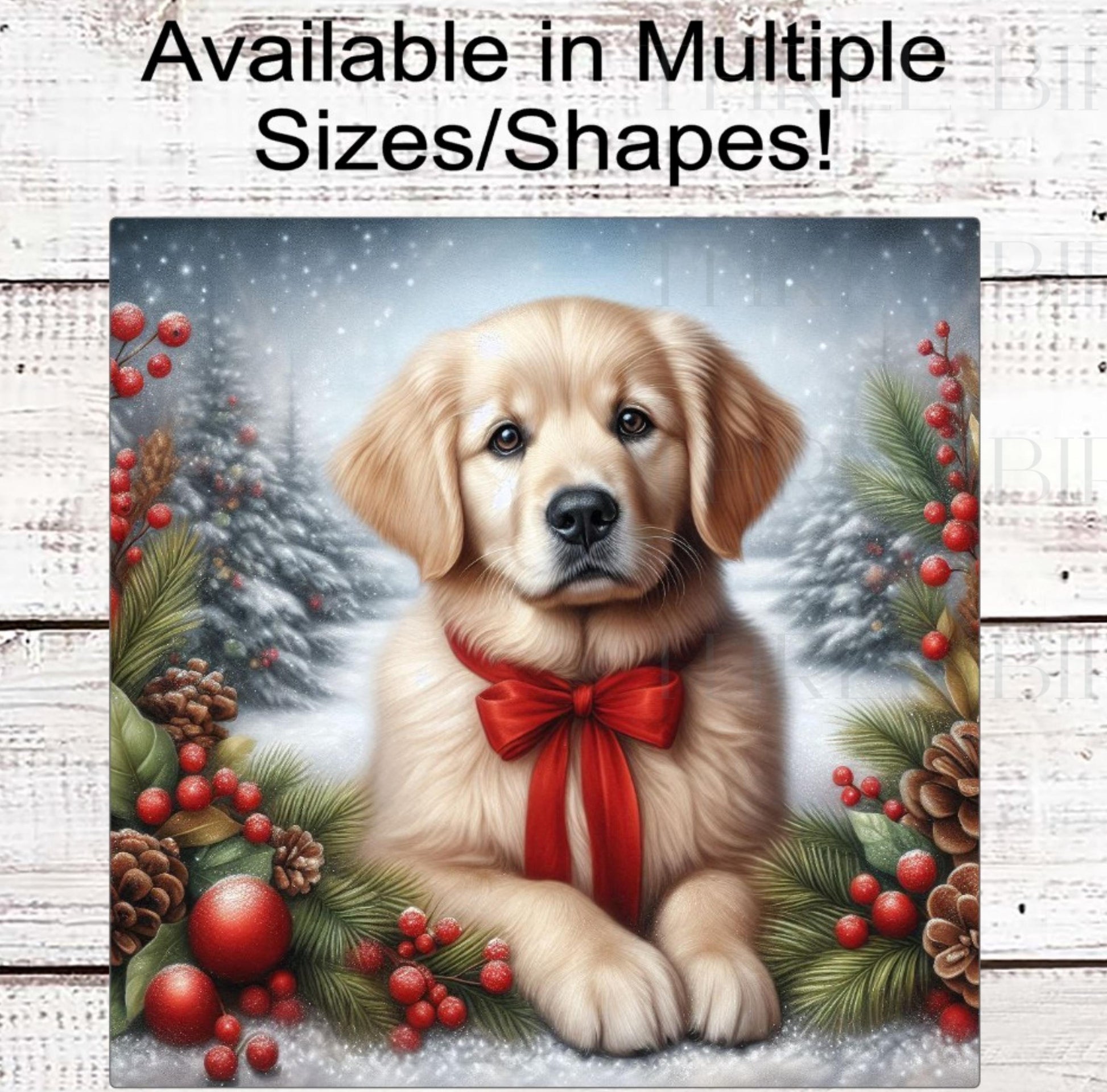 Golden Retriever Dog Christmas Wreath Signs - Winter Welcome Sign - Dog Wreath Signs