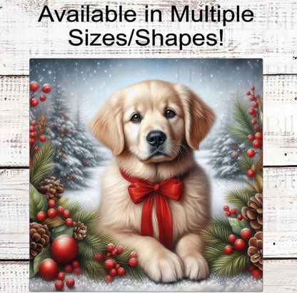 Golden Retriever Dog Christmas Wreath Signs - Winter Welcome Sign - Dog Wreath Signs
