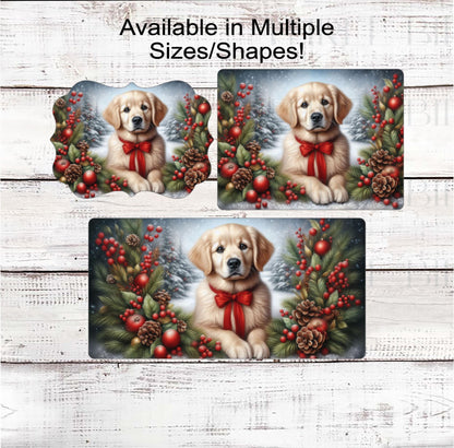 Golden Retriever Dog Christmas Wreath Signs - Winter Welcome Sign - Dog Wreath Signs