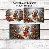 Golden Retriever Dog Christmas Wreath Signs - Winter Welcome Sign - Dog Wreath Signs