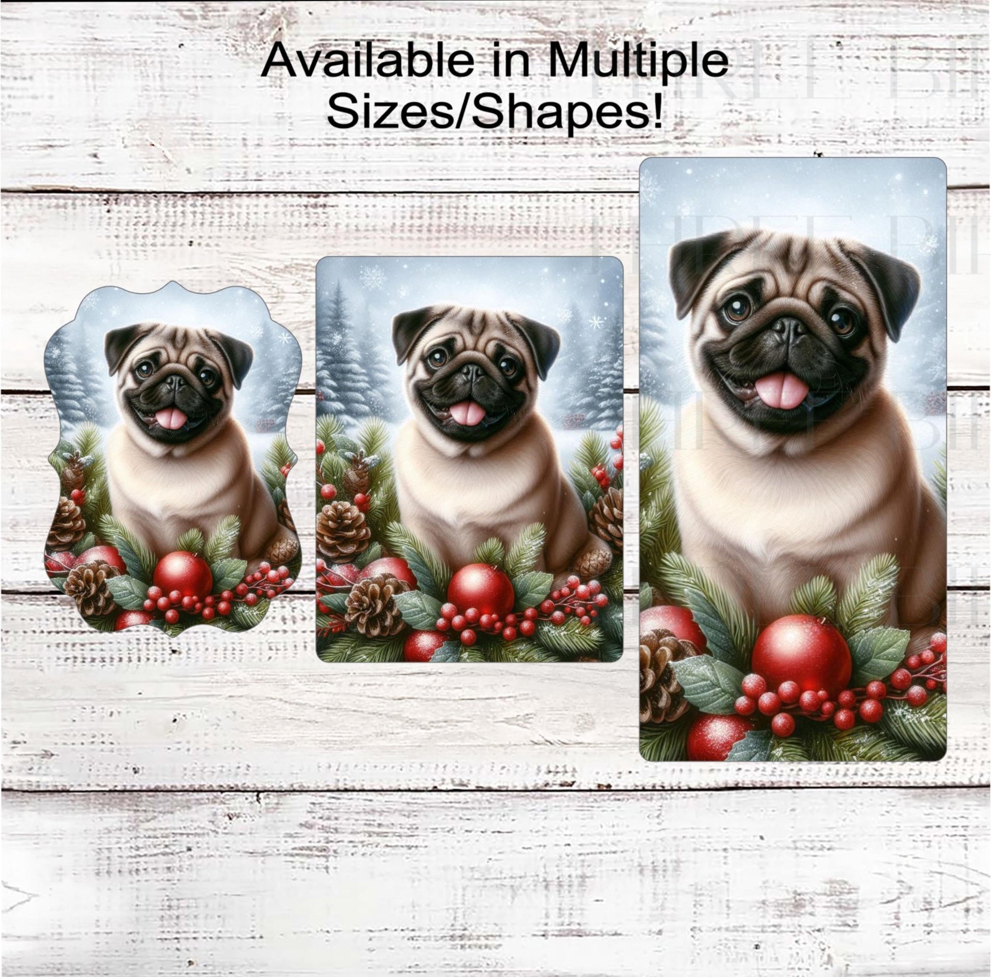 Pug Dog Christmas Wreath Signs - Winter Welcome Sign - Dog Wreath Signs