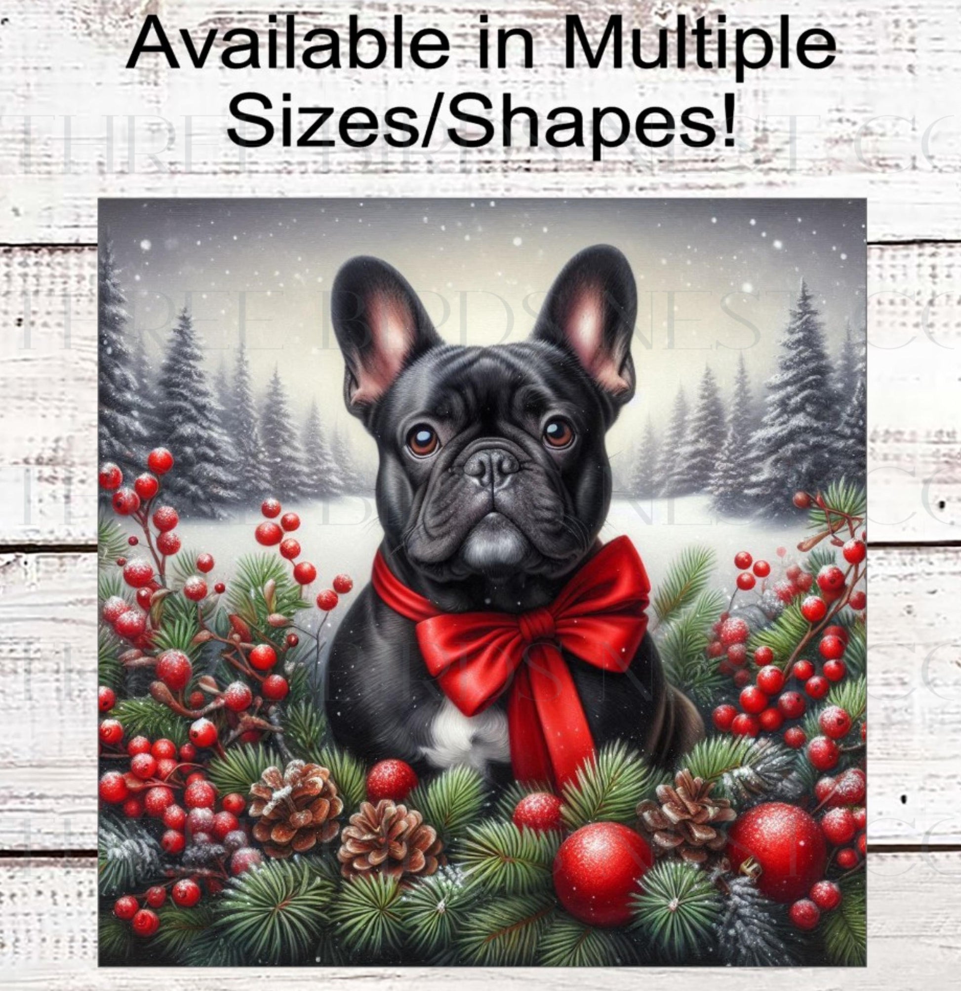 French Bulldog Christmas Wreath Signs - Winter Welcome Sign - Dog Wreath Signs