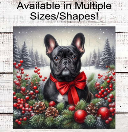 French Bulldog Christmas Wreath Signs - Winter Welcome Sign - Dog Wreath Signs
