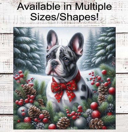 French Bulldog Christmas Wreath Signs - Frenchie Lover - Winter Welcome Sign - Dog Wreath Signs