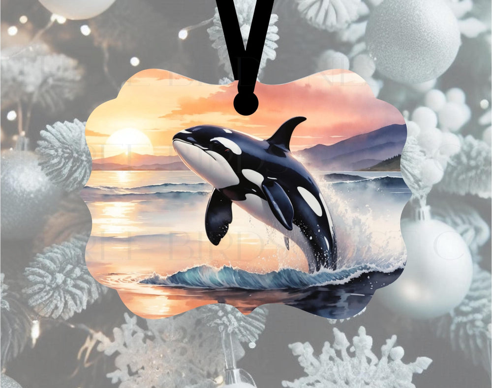 A beautiful ocean scene with a jumping Orca