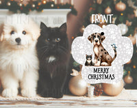 
              An adorable personalized ornament with a dog, cat and bird and their names on the back.
            