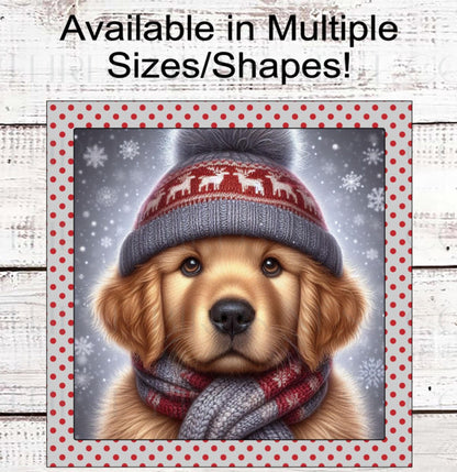Golden Retriever Christmas Wreath Signs - Winter Welcome Sign - Dog Wreath Signs
