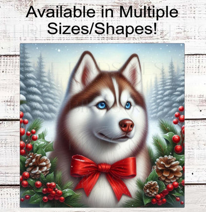 Siberian Husky Dog Christmas Wreath Signs - Winter Welcome Sign - Dog Wreath Signs