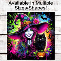 Halloween Witch Wreath Sign - Black Cat - Neon Sign - Jack O Lantern