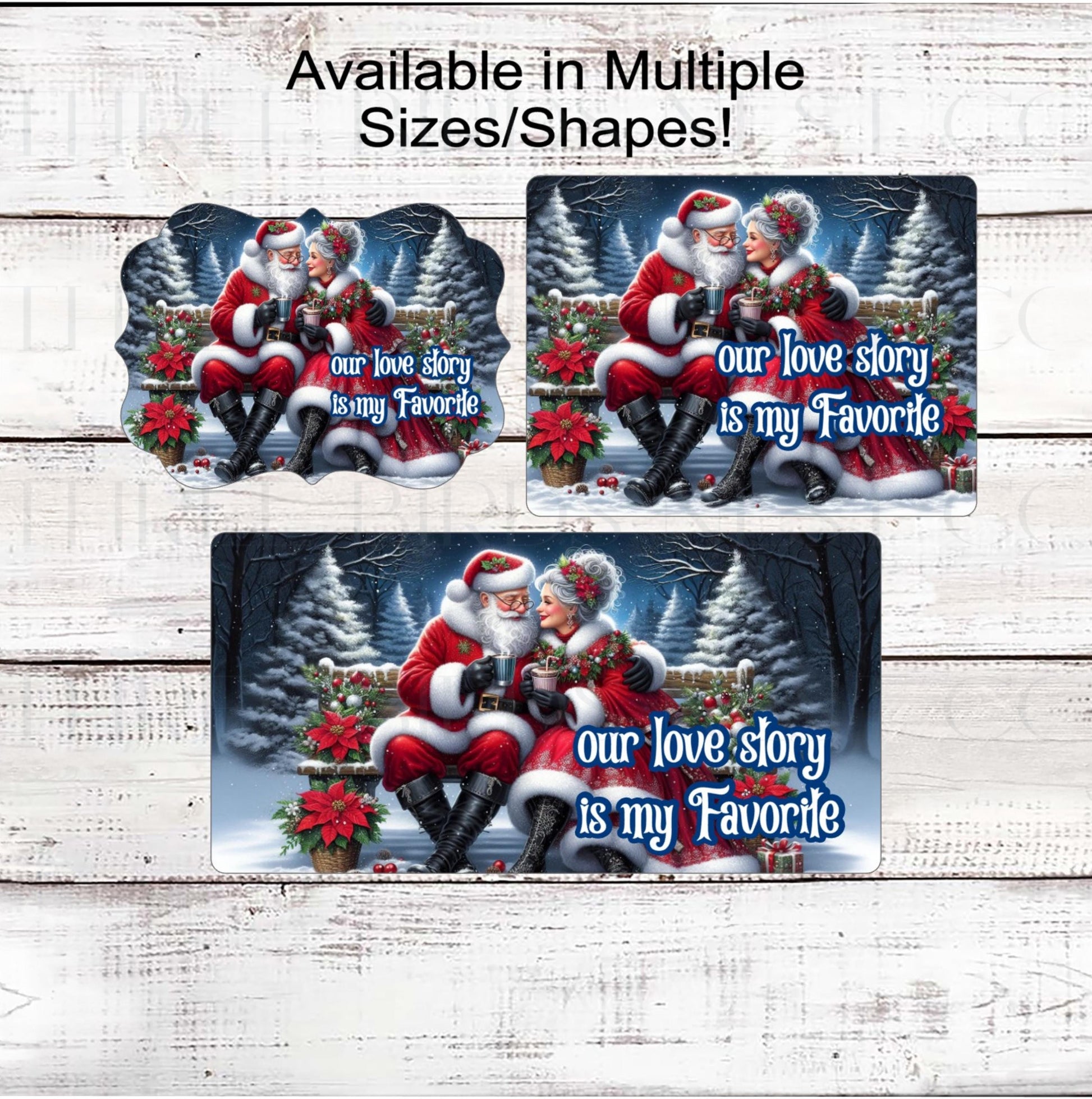 Christmas Wreath Sign - Santa and Mrs Claus - Christmas Love - Our Love Story - Hot Cocoa