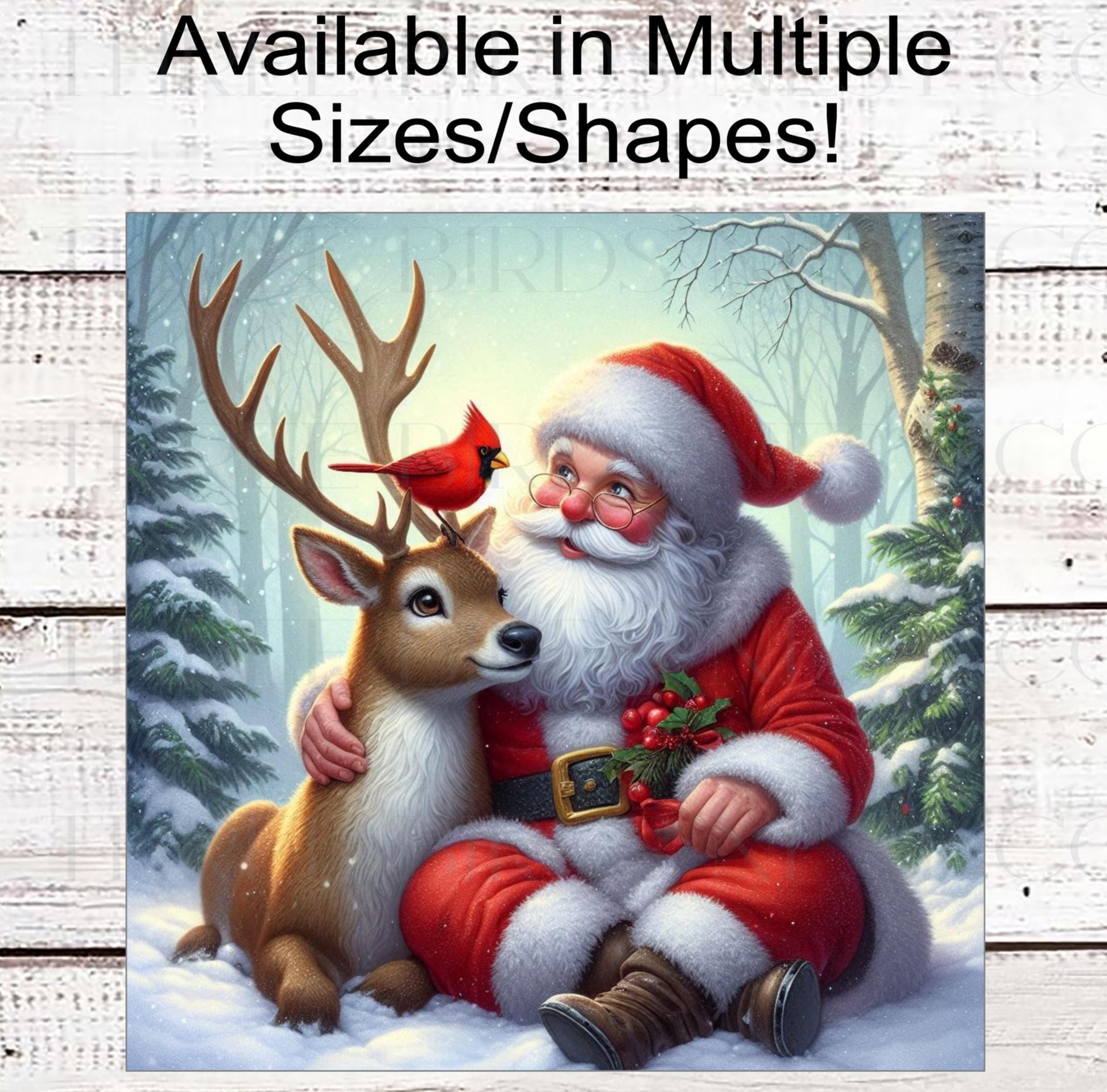 Christmas Wreath Sign - Santa Claus is Coming to Town - Reindeer - Cardinal Bird Lover