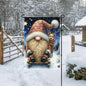 An adorable Gnome and his Reindeer friend on a wooden sled makes this Garden Flag perfect for you!