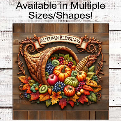 Autumn Blessings - Fall Cornucopia - Sunflowers - Autumn Leaves - Rustic Farmhouse