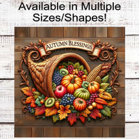 
              Autumn Blessings - Fall Cornucopia - Sunflowers - Autumn Leaves - Rustic Farmhouse
            