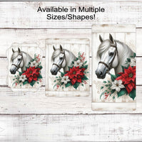 
              Christmas Horse Wreath Sign - Poinsettia Swag - Farmhouse Barn Decor - Winter Wonderland
            