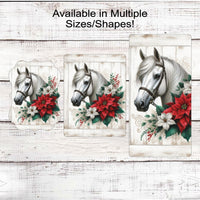 Christmas Horse Wreath Sign - Poinsettia Swag - Farmhouse Barn Decor - Winter Wonderland