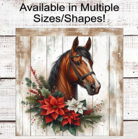 
              Christmas Horse Wreath Sign - Poinsettia Swag - Farmhouse Barn Decor - Winter Wonderland
            