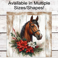 Christmas Horse Wreath Sign - Poinsettia Swag - Farmhouse Barn Decor - Winter Wonderland