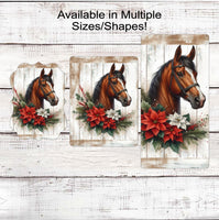 
              Christmas Horse Wreath Sign - Poinsettia Swag - Farmhouse Barn Decor - Winter Wonderland
            