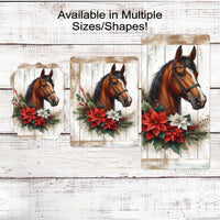 Christmas Horse Wreath Sign - Poinsettia Swag - Farmhouse Barn Decor - Winter Wonderland