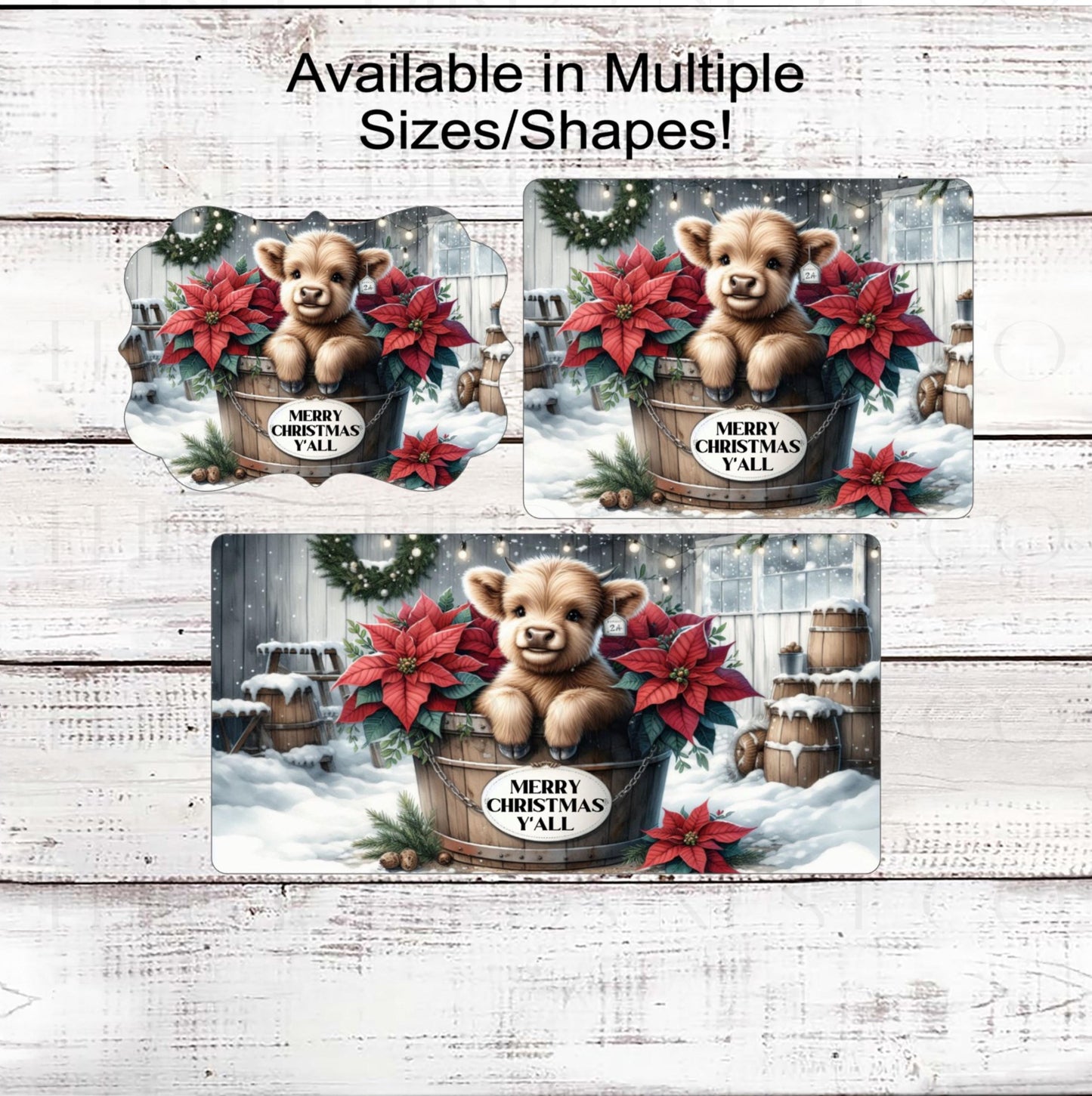 Merry Christmas Yall Wreath Sign - Baby Highland Cow Lover - Farmhouse Wreath Sign - Poinsettias - Floral Sign