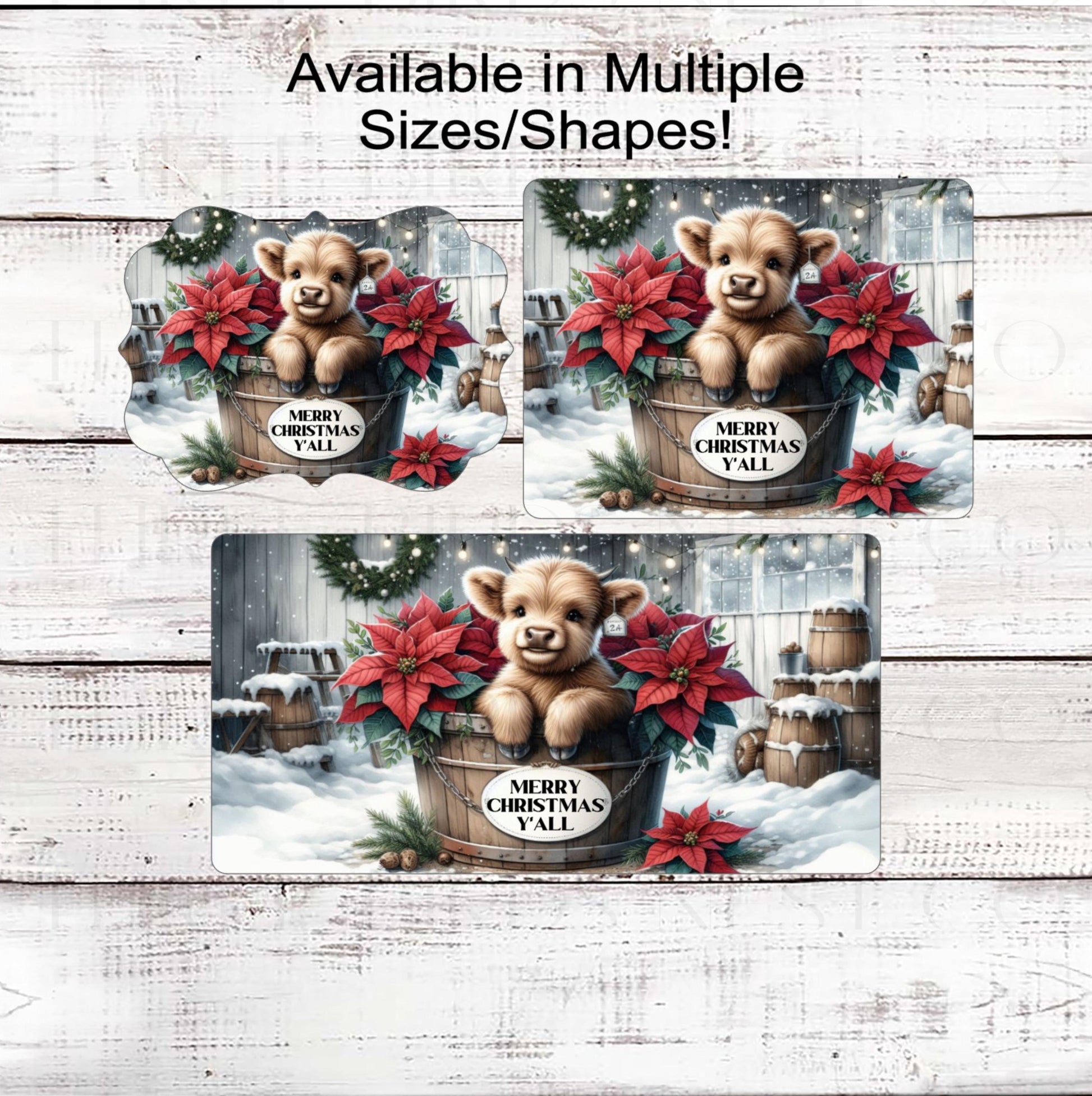 Merry Christmas Yall Wreath Sign - Baby Highland Cow Lover - Farmhouse Wreath Sign - Poinsettias - Floral Sign