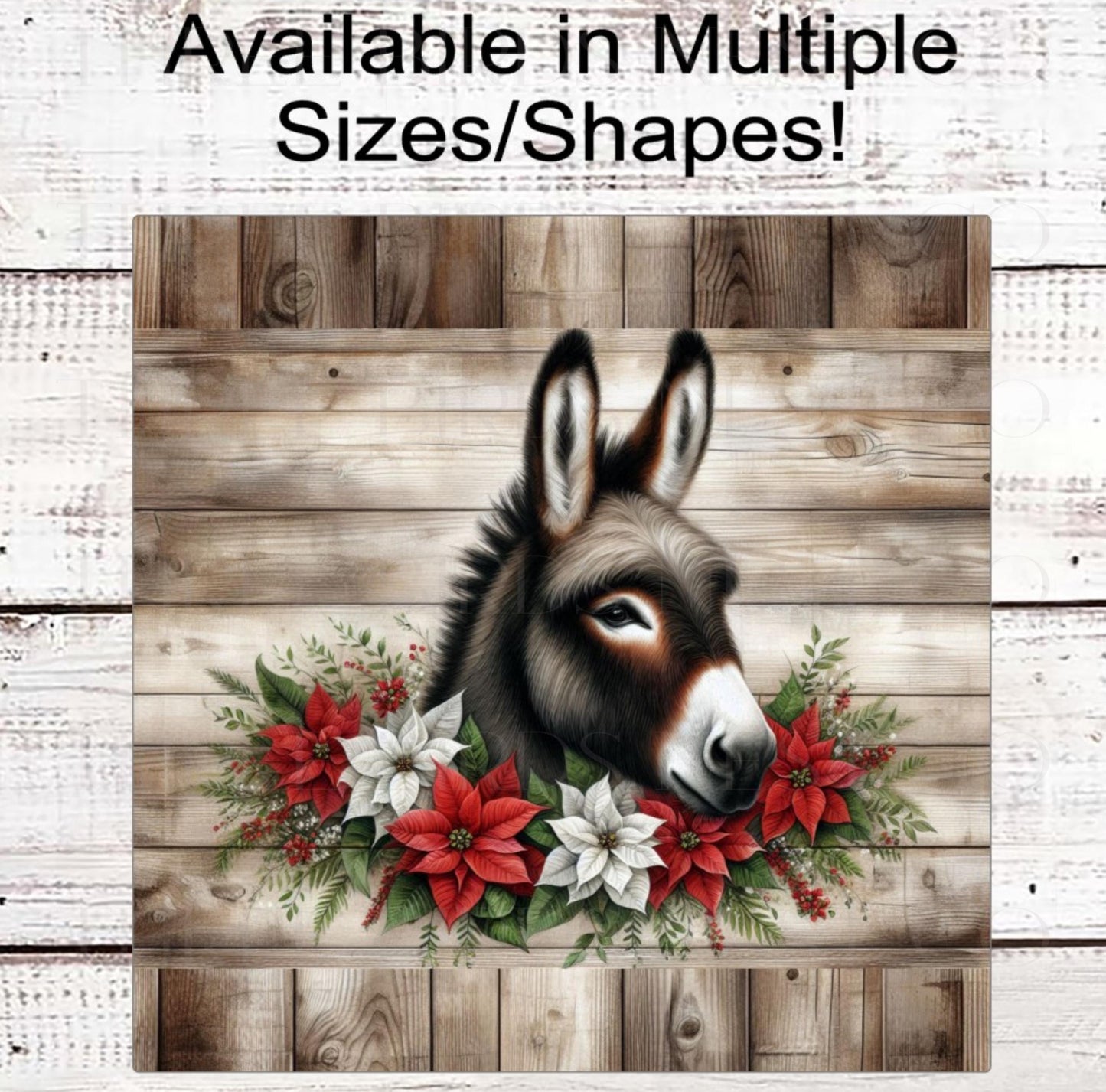 Donkey Wreath Sign - Christmas Poinsettias - Rustic Farmhouse - Life on the Farm