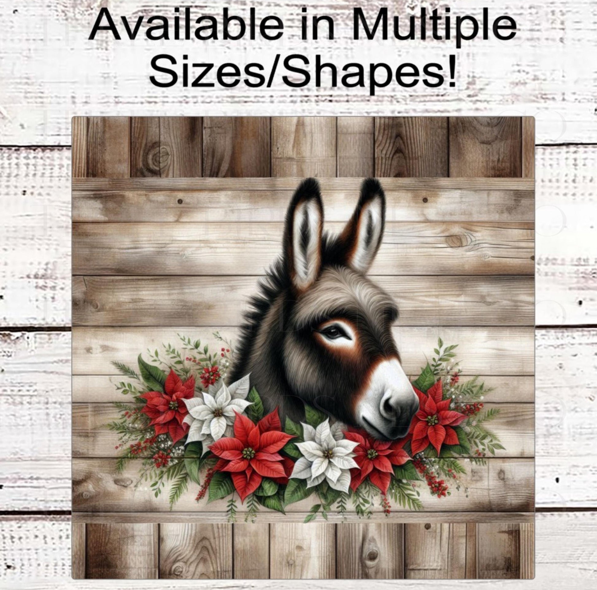 Donkey Wreath Sign - Christmas Poinsettias - Rustic Farmhouse - Life on the Farm
