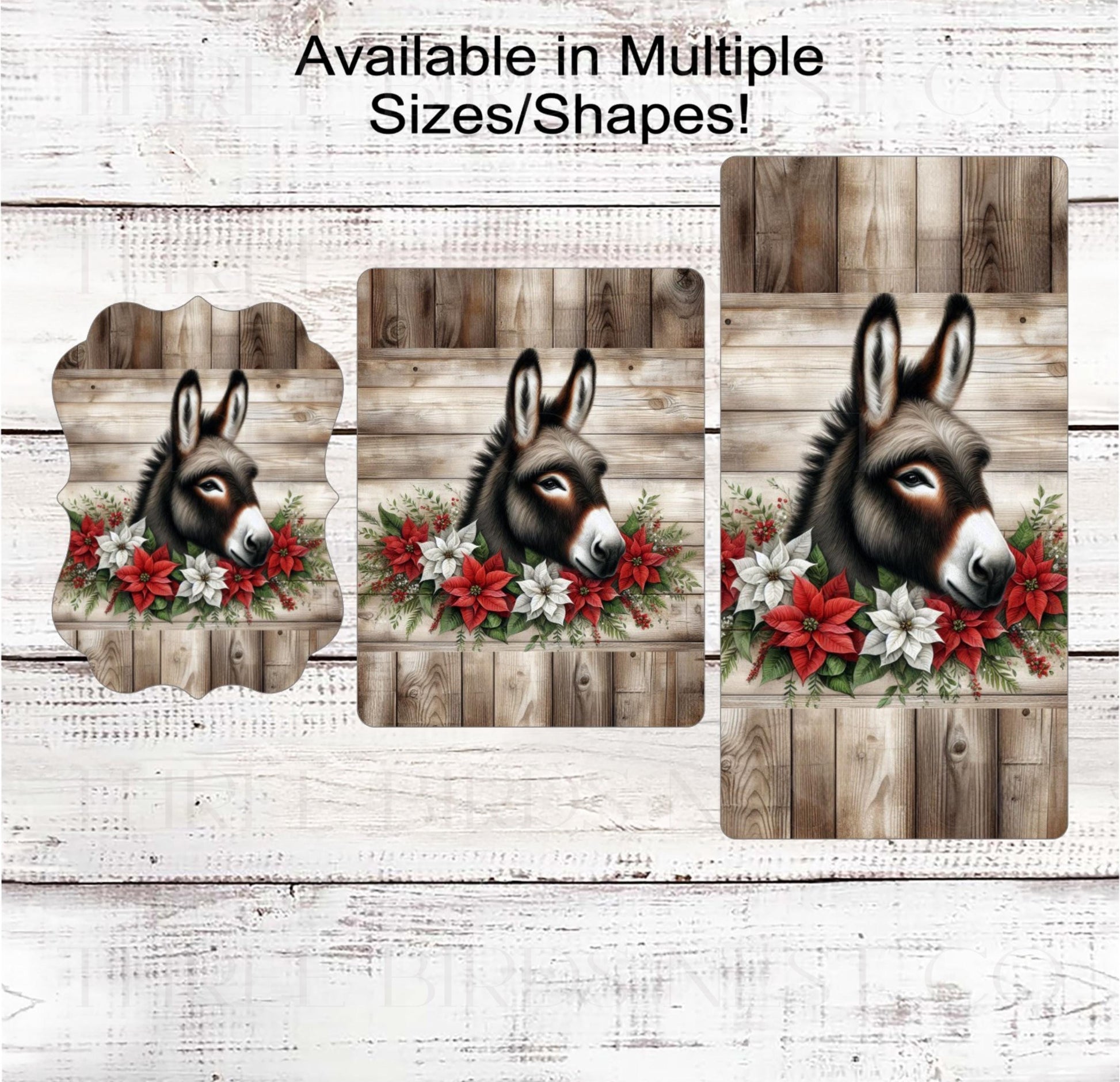 Donkey Wreath Sign - Christmas Poinsettias - Rustic Farmhouse - Life on the Farm