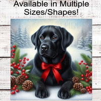 Black Labrador Retriever Christmas Wreath Signs - Winter Welcome Sign - Dog Wreath Signs