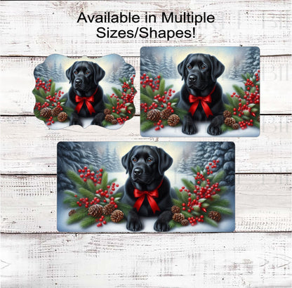 Black Labrador Retriever Christmas Wreath Signs - Winter Welcome Sign - Dog Wreath Signs