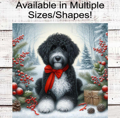 Doodle Dog Christmas Wreath Signs - Winter Welcome Sign - Dog Wreath Signs