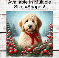 
              Golden Doodle Dog Christmas Wreath Signs - Winter Welcome Sign - Dog Wreath Signs
            