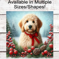 Golden Doodle Dog Christmas Wreath Signs - Winter Welcome Sign - Dog Wreath Signs