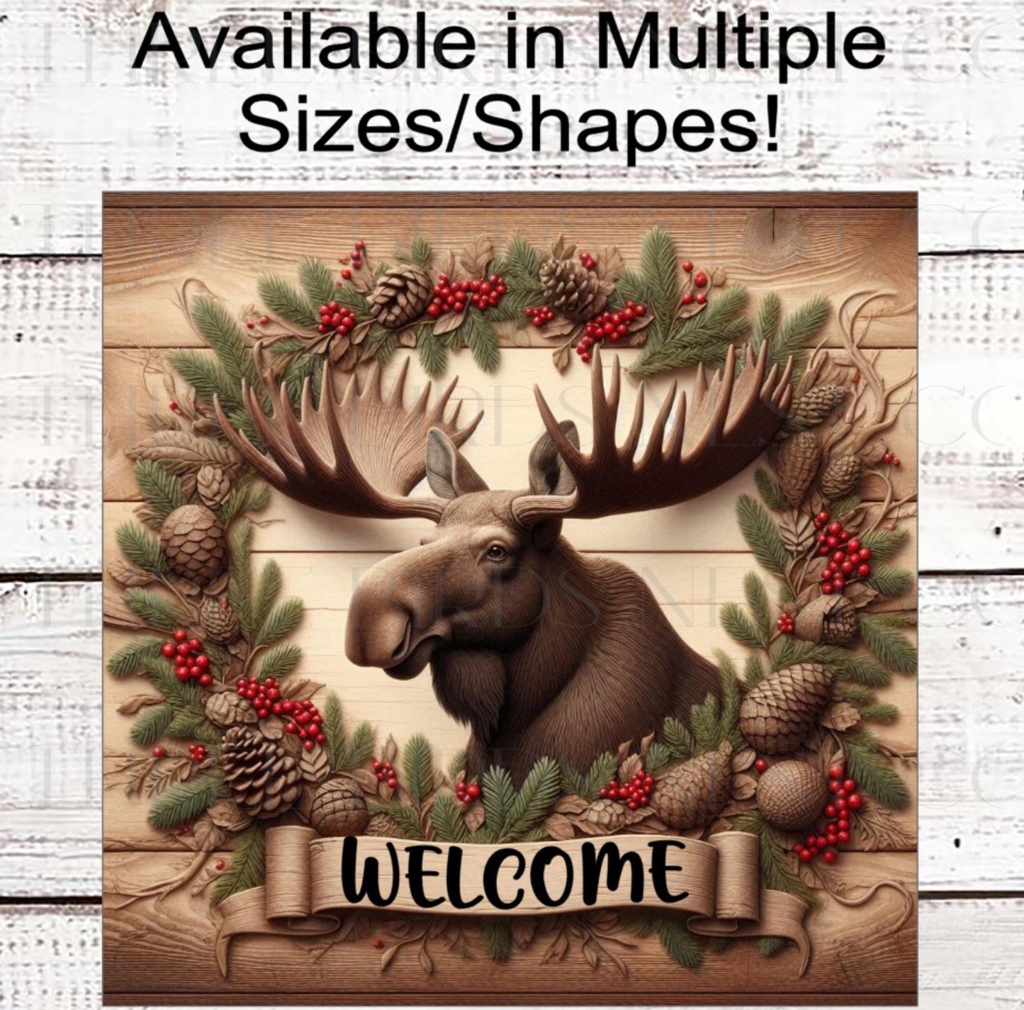 Christmas Wreath Signs - Woodland Moose - Winter Welcome Sign - Rustic Cabin Decor