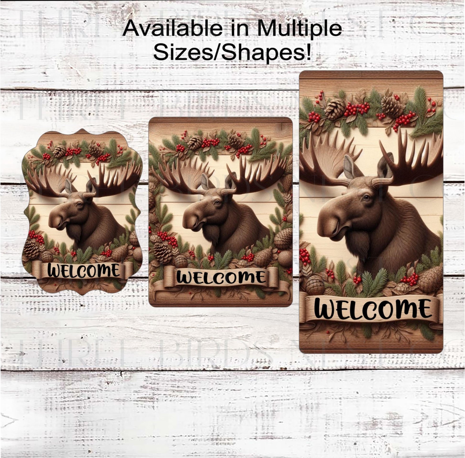 Christmas Wreath Signs - Woodland Moose - Winter Welcome Sign - Rustic Cabin Decor