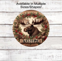 
              A beautiful Moose Wreath Sign that features a bull Moose surrounded by a woodland theme
            