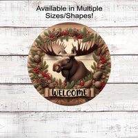 A beautiful Moose Wreath Sign that features a bull Moose surrounded by a woodland theme