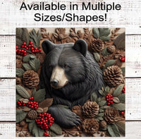 
              Christmas Wreath Signs - Woodland Black Bear - Winter Welcome Sign - Rustic Cabin Decor
            